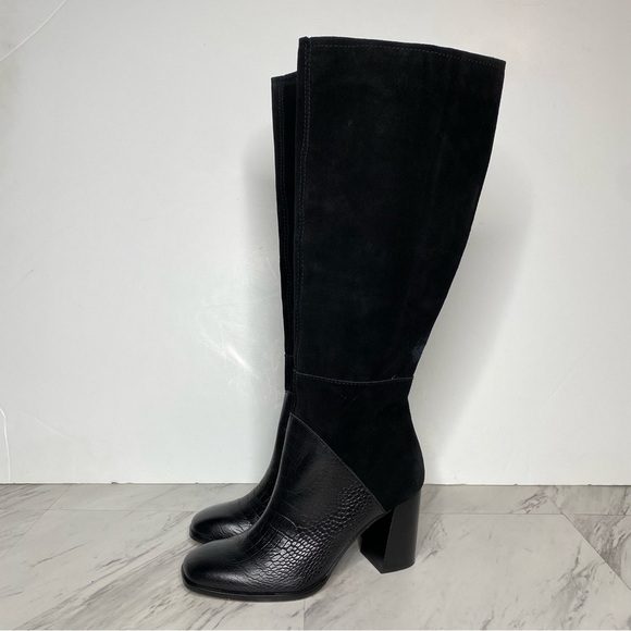 Dolce Vita Fynn Black Suede Crocodile Embossed Leather Heeled Tall Boot 7 1/2 - Picture 15 of 15